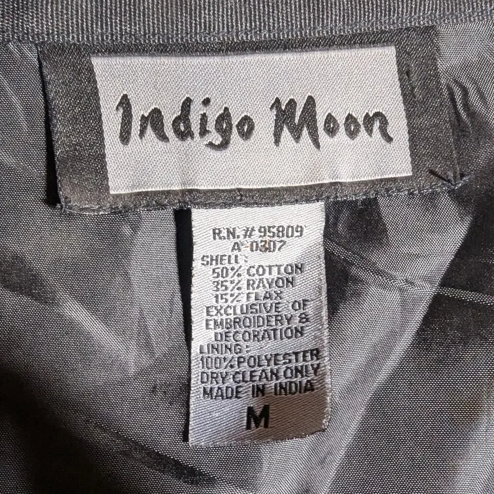 Vtg 1990s Indigo Moon Beige Black Patchwork Animal Print Collarless Jacket Sz M
